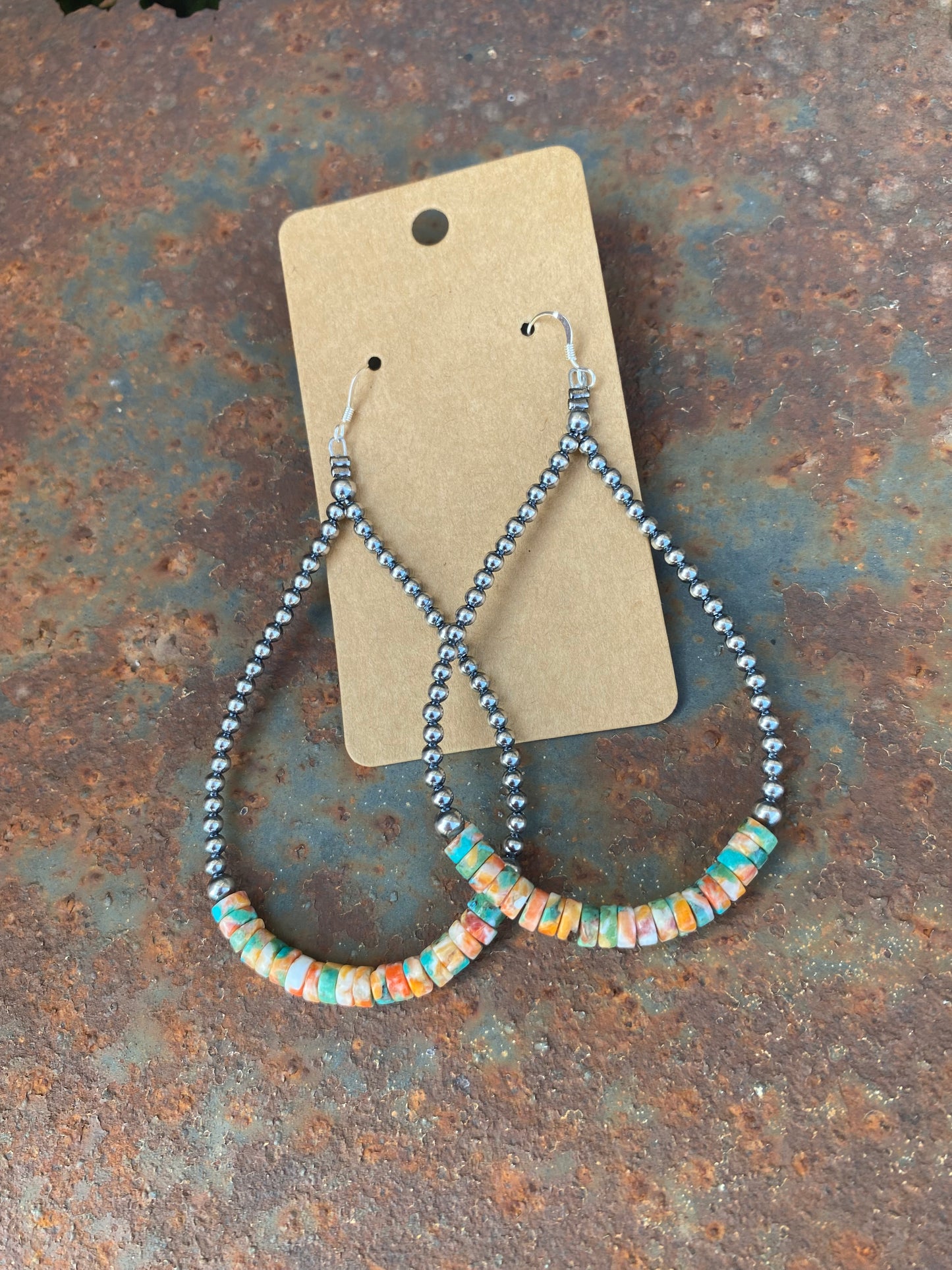 3mm Pearl Earrings w/ Orange Spiny