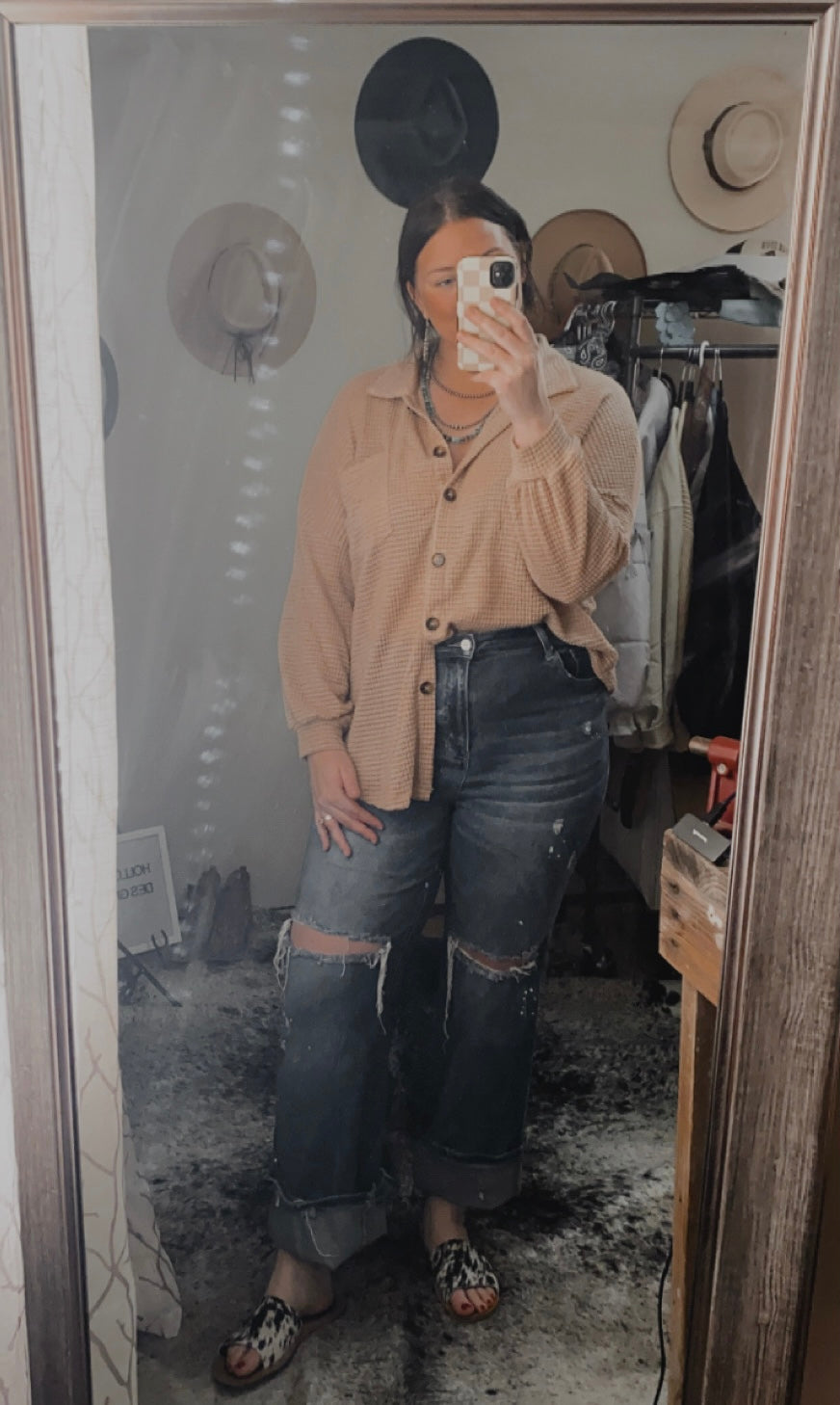 Waffle Knit Button Up