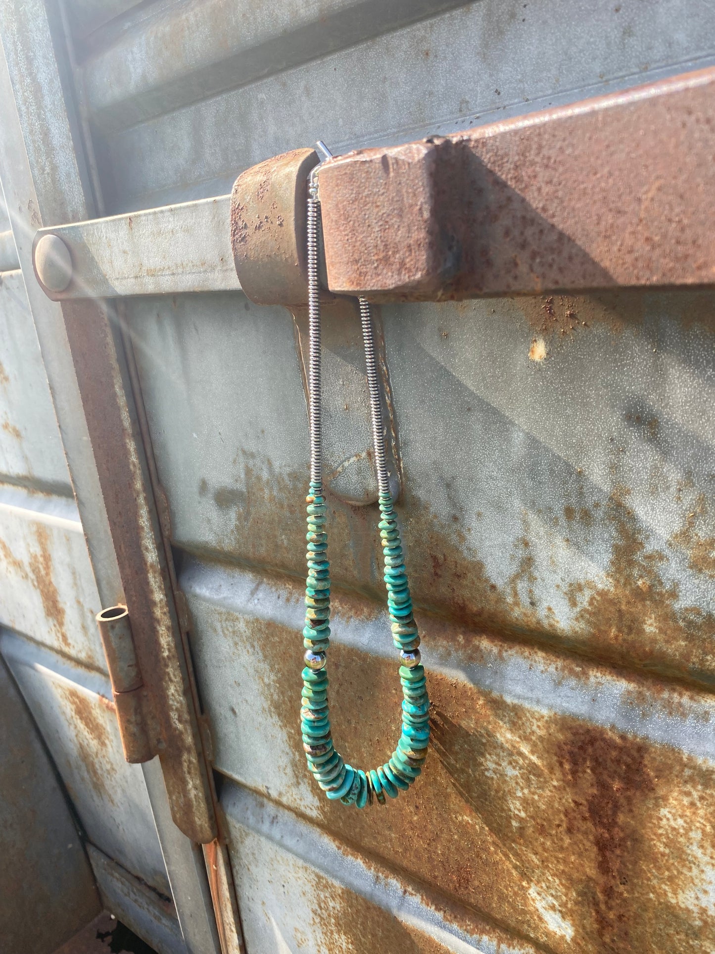 22" Graduated Green Turquoise w/ Sterling Silver Pearls