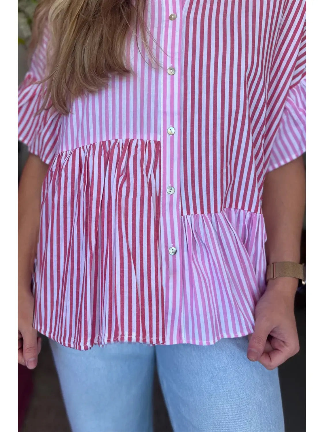 The Pink Striped Ruffle Top