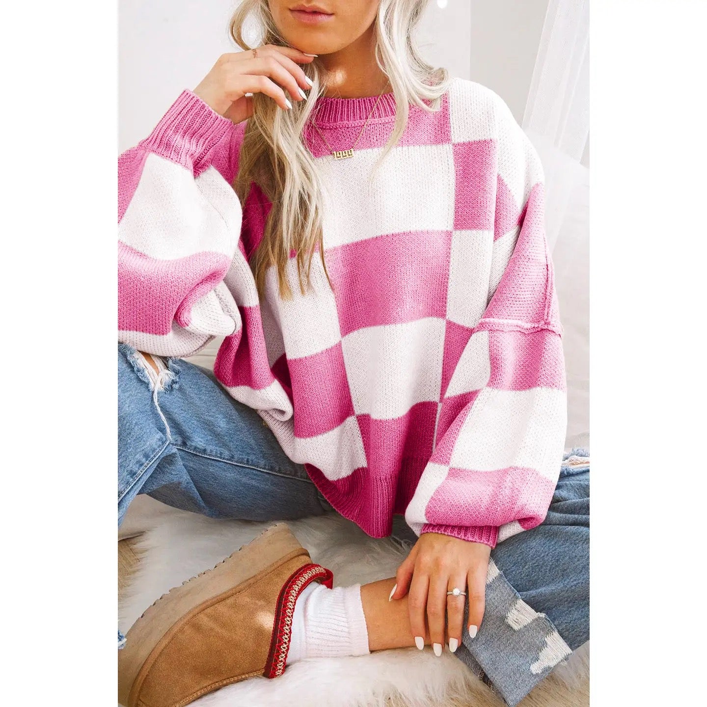 Pink Checker Sweater