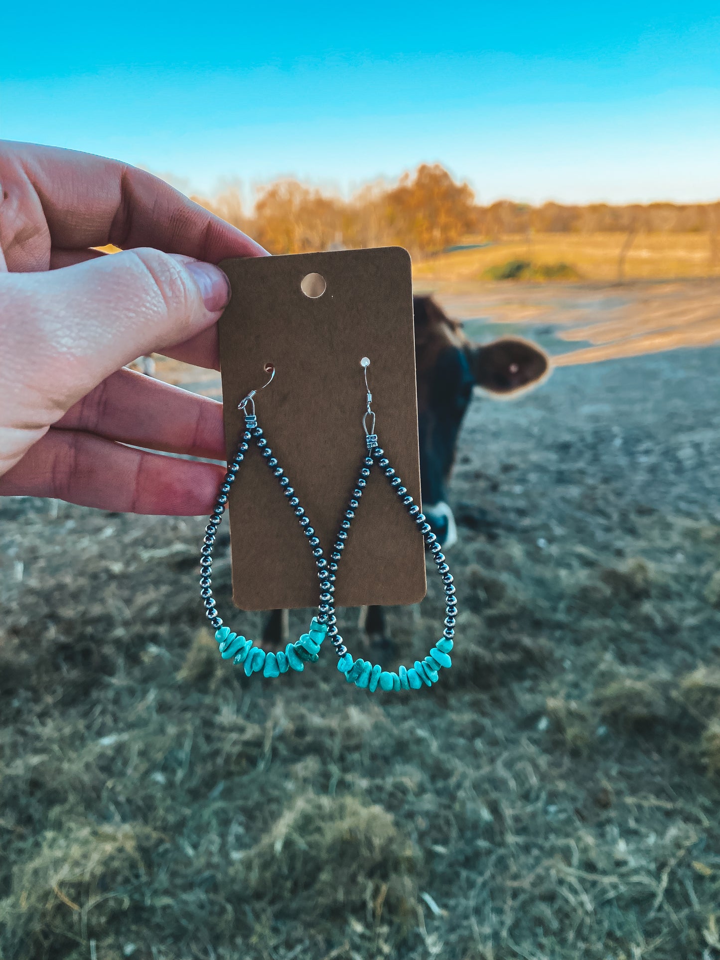 3mm Pearl Teardrop Earrings w/ Turquoise