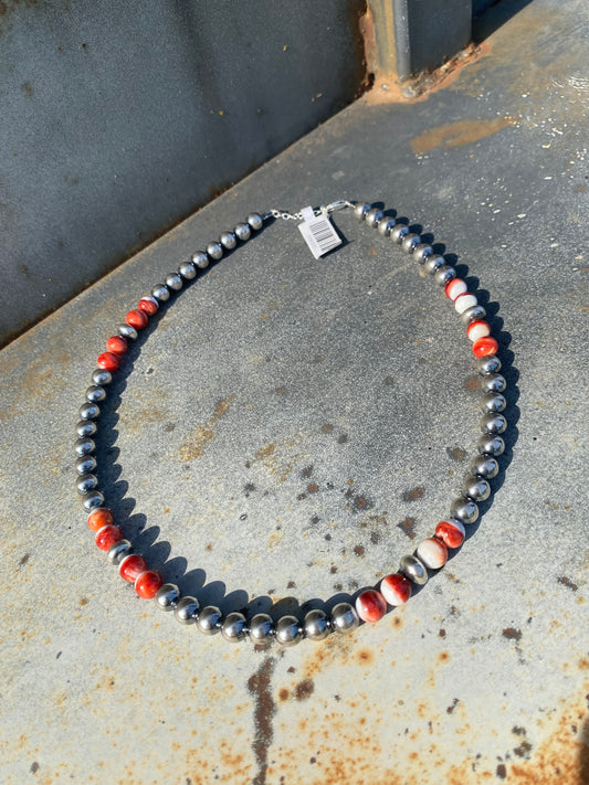 19" 8mm Pearls w/ Red Spiny