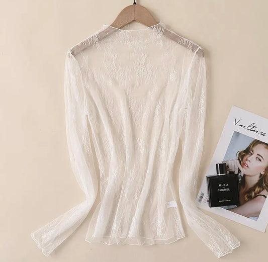Floral White Mesh Long Sleeve