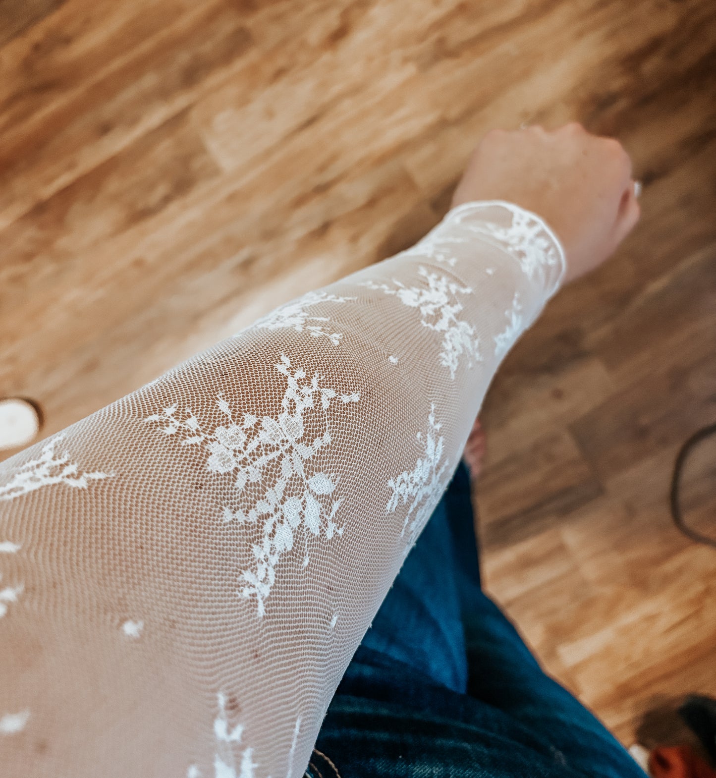 Floral White Mesh Long Sleeve