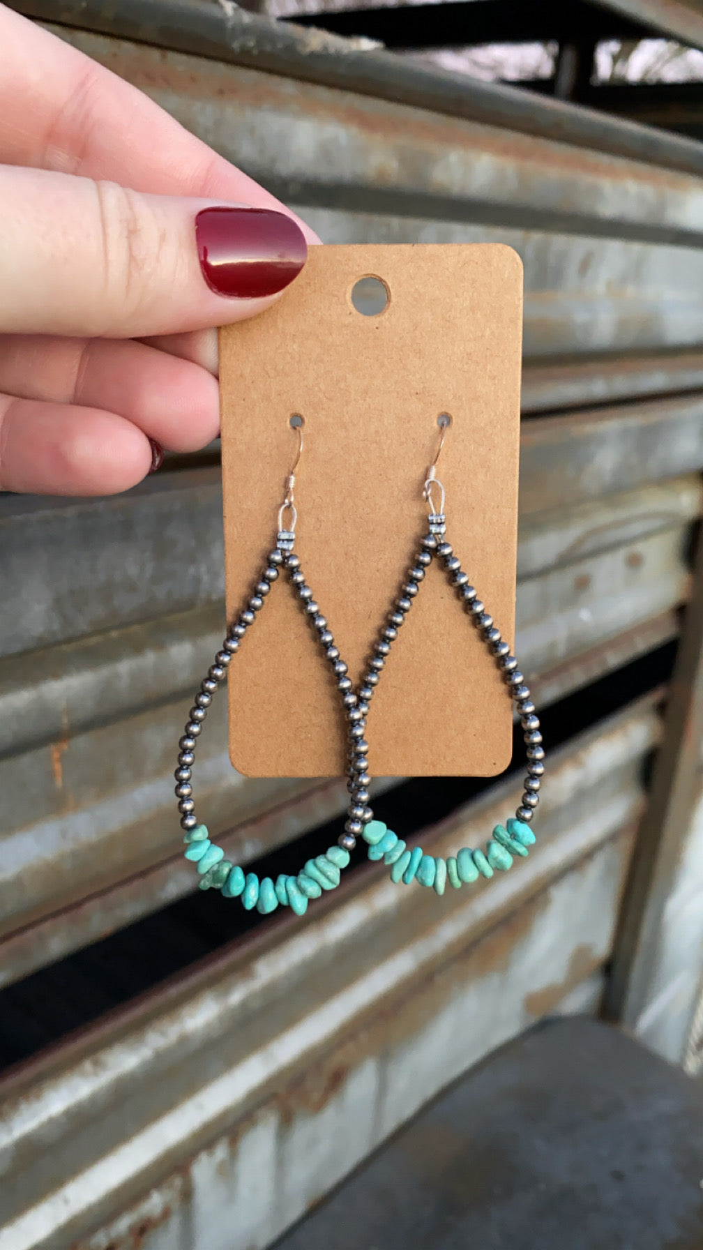 3mm Pearl Teardrop Earrings w/ Turquoise