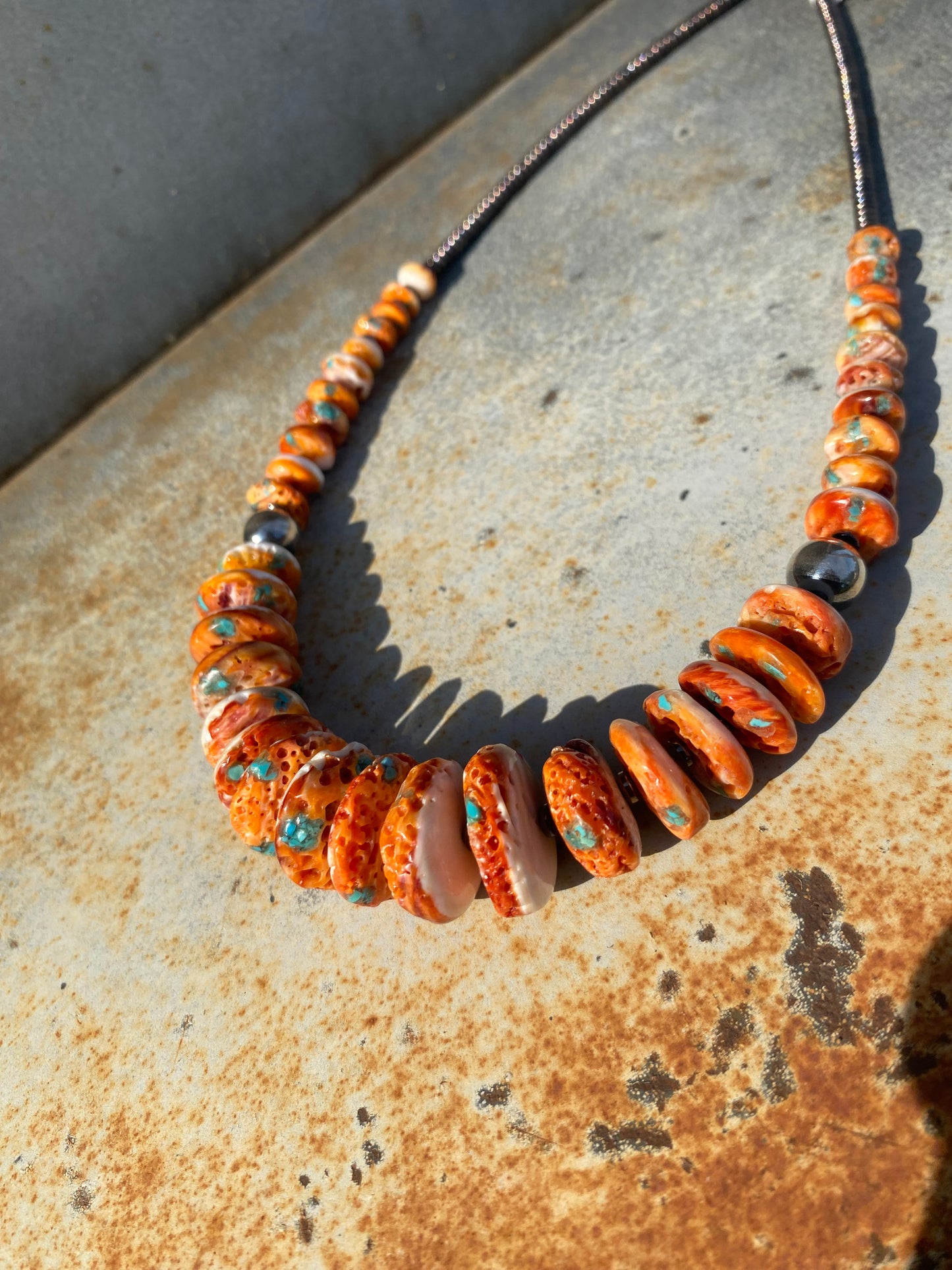 22" Orange Spiny Graduated Necklace