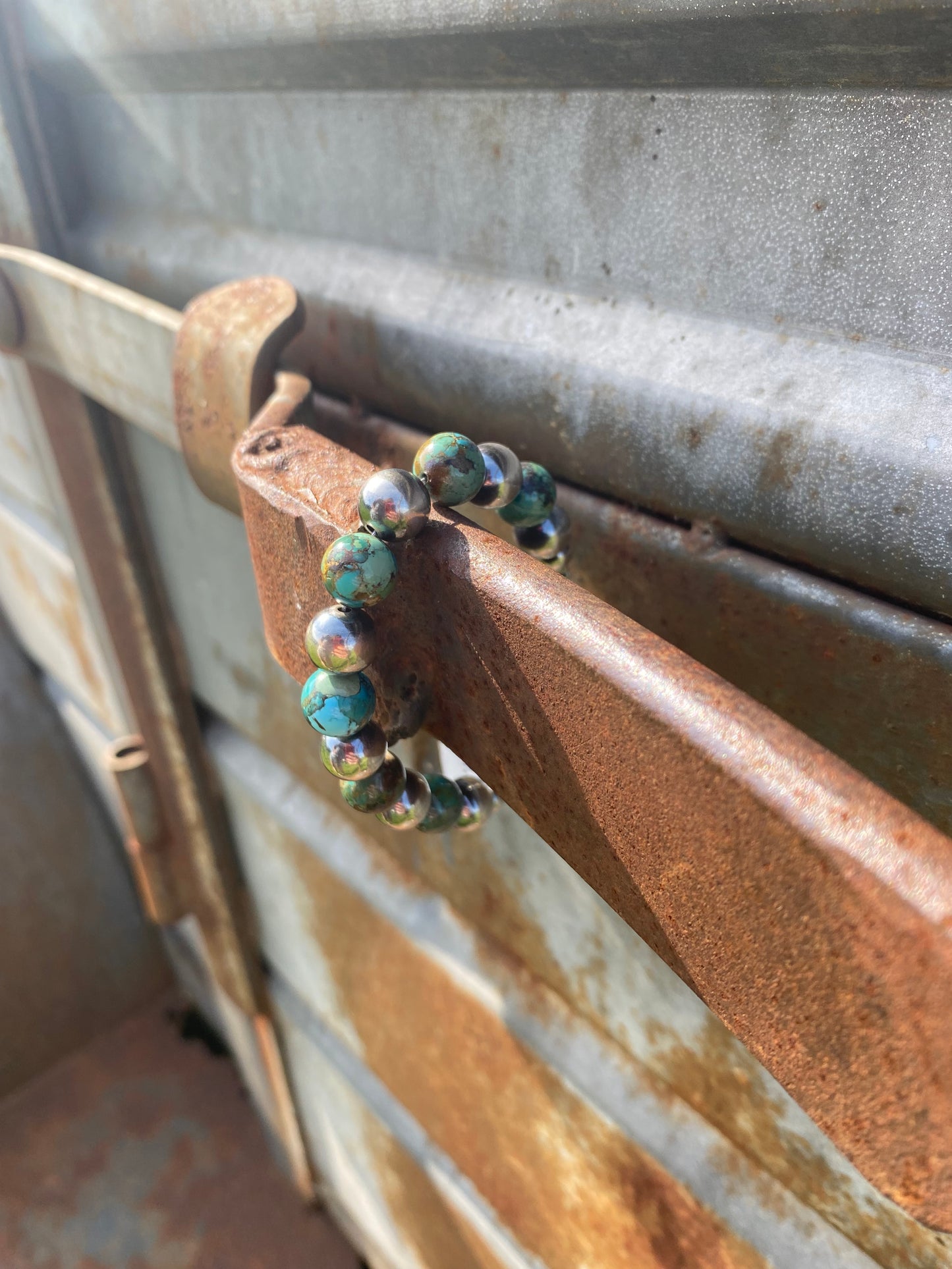 10mm Sterling Silver Pearls & Turquoise Bracelet