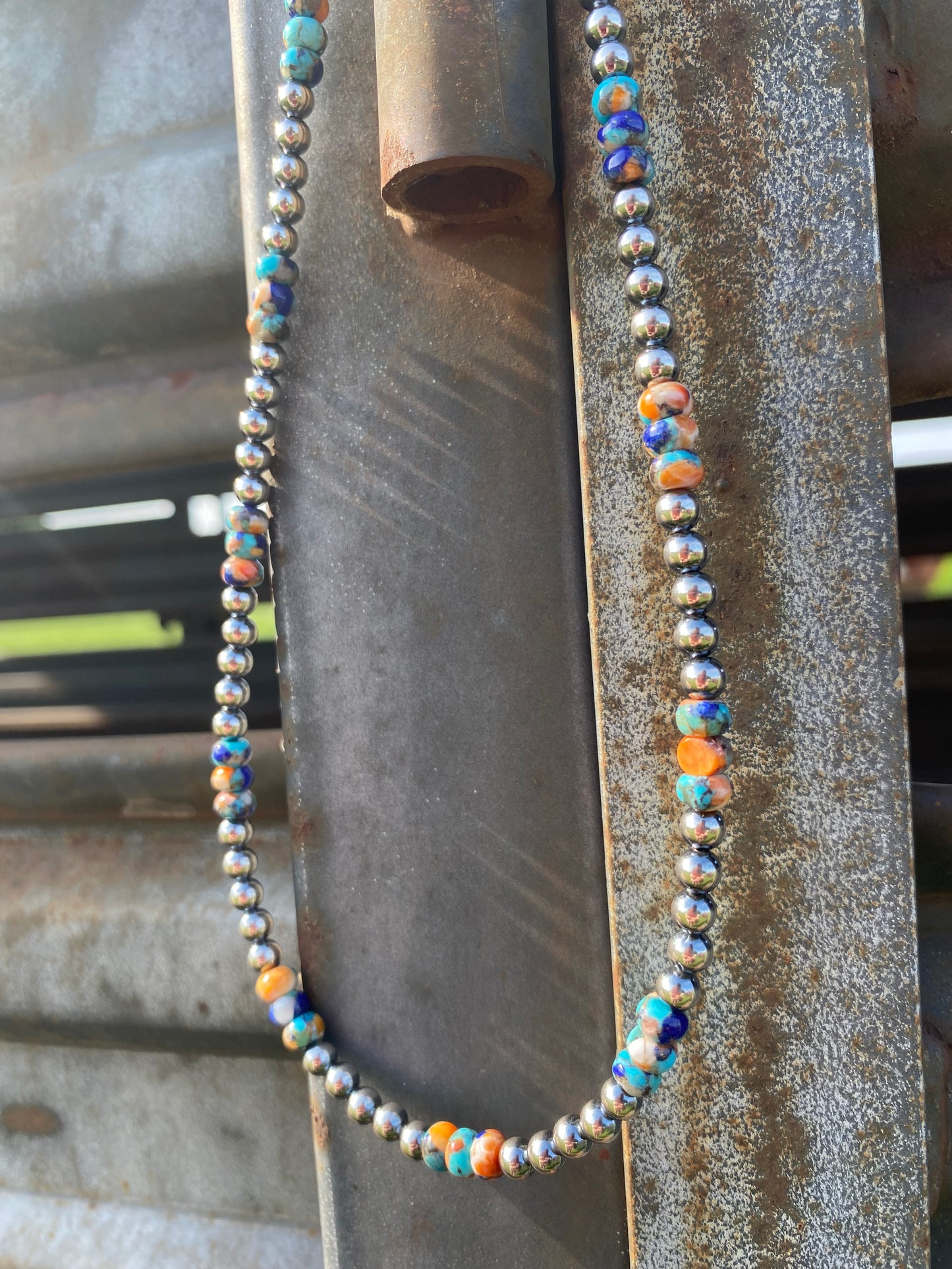 18" 5mm Pearls w/Lapis Spiny Turquoise Beads