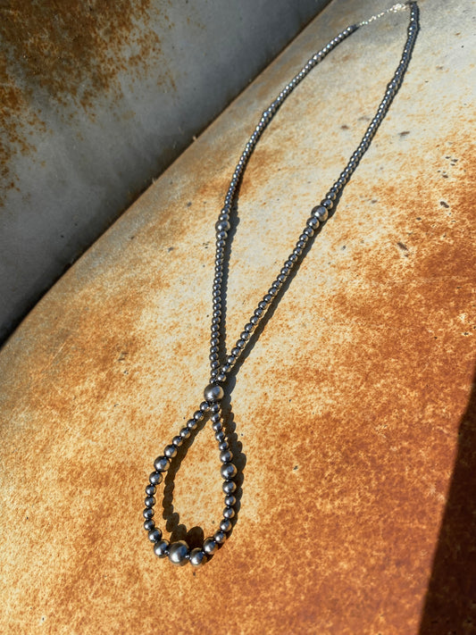 23" Graduated Sterling Silver Pearl Hoop Necklace