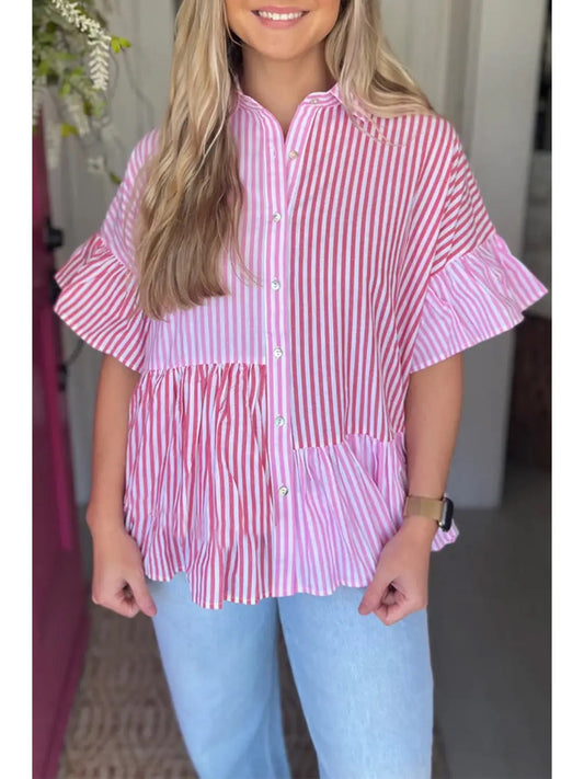The Pink Striped Ruffle Top